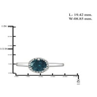 1. Carat T.W. Okruglo izrezani plavo-bijeli dijamantni srebrni prsten