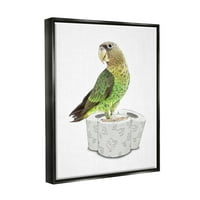 Stupell Industries Parrot smješten toaletni papir kotrlja životinje i insekti slikati crni plutasti uokvireni umjetnički