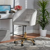 Baxton Studio Ravenna suvremeni glam i luksuzna siva baršunasta tkanina i zlatni metalni okretni uredski stolac