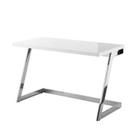 Bibse pisanje stola - vrh visokog sjaja, polirana baza od nehrđajućeg čelika, geometrijske noge, bijeli kromirani
