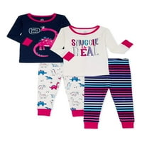 Pidžama s dugim rukavima Za Bebe i djevojčice, 4 komada, veličine od 12m do 5t
