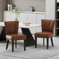 Plemenita kuća Edgemoor Fau kožna tapecirana stolica za trpezarijske stolice, set od 2, konjak smeđa i mat crna