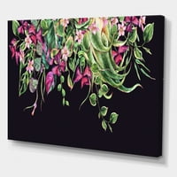Cvjetni tropski listovi na crnoj pozadini Slikarstvo umjetnički tisak na platnu