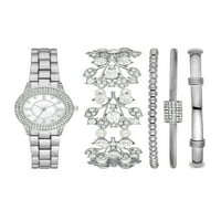 Folio ženski srebrni ton okrugli analogni narukvica sat i slojevite narukvice poklon set