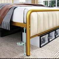 Okvir kreveta veličine Number-Number, okvir kreveta presvučen tkaninom s baršunastim uzglavljem, nije potrebna opruga