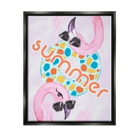 Ružičasti ljetni Flamingosi koji plivaju u bazenu tropske Sunčane Naočale grafika Jet crno platno s plutajućim okvirom