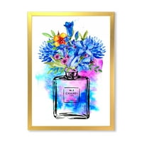 DesignArt 'parfem chanel pet s francuskim cvjetovima plave cvijeće uokvirena umjetnički tisak