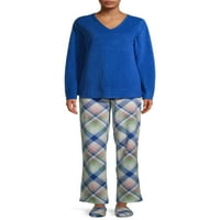 Hanes Ženska ugodna pidžama od runa set s plišanim papučama, 3-komad