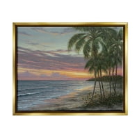 Ljetna plaža palmi obalno slikanje metalno zlato uokvireno umjetničko print zidna umjetnost