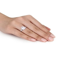 3- Carat T.G.W. Octagon izrezan je stvoren bijeli moissanit 10kt zaručnički prsten od bijelog zlata