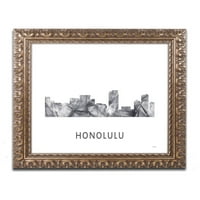 Zaštitni znak likovna umjetnost 'Honolulu Hawaii Skyline WB-BW' Canvas Art by Marlene Watson, zlatni ukrašeni okvir