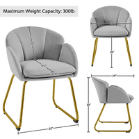 Mart baršunasta stolica s zlatnim metalnim nogama za kuhinju spavaće sobe u dnevnoj sobi, siva