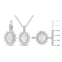 Miabella ženska opalna bijela topaz dijamant srebrna 3-komada Halo privjeska naušnice