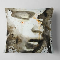Designart Brown ilustrirana djevojka - Sažetak jastuka za bacanje portreta - 18x18