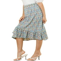 Jedinstvene ponude ženskog cvjetnog elastičnog struka midi ruffle visoki niski rub vintage suknja