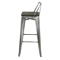 Dizajnerska grupa Visina srednjeg leđa metalne stolice s tamnim drvenim sjedalom, Gunmetal, set od 2