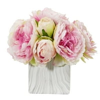 Gotovo prirodni božur umjetni cvjetni aranžman u mramoru gotov vaza, ružičasta