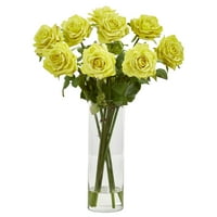 Gotovo prirodna ruža umjetna aranžman cvijeća u vazi cilindra, bež