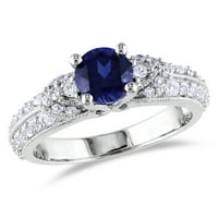 Miabella Women's 1. Carat T.G.W. Okrugli izrezani plavi safir i stvorio bijeli safir sterling srebrni prsten
