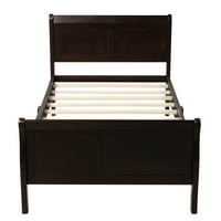 Krevet na platformi od drveta okvir kreveta od drveta s uzglavljem i drvenom letvicom za podnožje, espresso