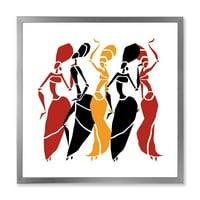 DesignArt 'prekrasni crveni crni i žuti plesači afro američke siluete' moderni uokvireni umjetnički tisak