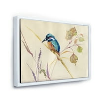 Dizajnerska umjetnost obična ptica Kingfisher na grani tradicionalni uokvireni zidni otisak na platnu