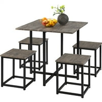 Easyfashion blagovaonski set s industrijskim kvadratnim stolom i stolicama bez leđima, Drift Brown