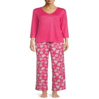 Hanes ženski v-izrez i pidžama set hlača, 2-komad