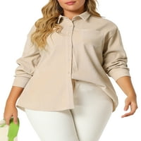 Jedinstveni prijedlozi, ženski Gornji dijelovi Plus veličine, radna košulja s dugim rukavima na kopčanje