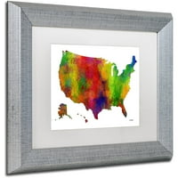 Zaštitni znak likovna umjetnost USA MAP CLR-1 CANVAS ART by Marlene Watson, White Matte, Silver Frame