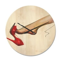 DesignArt 'ženska noga koja nosi crvenu cipelu s visokom petom' Moderni drveni zidni sat