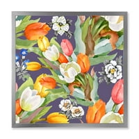 DesignArt 'cvjetajući narančasti i bijeli tulipani iii' tradicionalni uokvireni umjetnički tisak