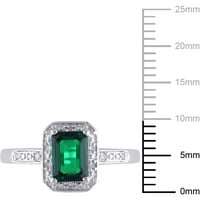 Carat T.G.W. Smaragdno izrezan stvoren smaragdni i dijamantni 10kt bijeli zlatni halo koktel prsten