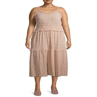 Romantična ciganska žena plus size ditsy cvjetna ruffle slojena midi haljina