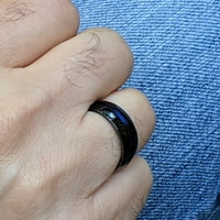 Široki muški tanki plavi linijski prsten s visokim poljskim crnim od nehrđajućeg čelika i plavog čeličnog centra