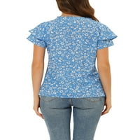 Jedinstveni prijedlozi ženski gornji dio s cvjetnim printom, bluza s rukavima na više razina i Izrez s gumbima u