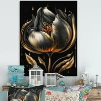 DesignArt crni i zlatni tulipanski platno zidna umjetnost