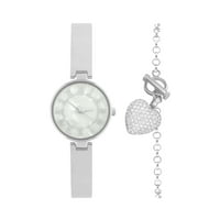 Ženski srebrni tonirani analogni sat sa Swarovski kristalnim poklon set za narukvicu za srce