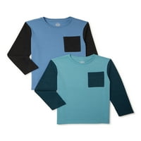 Majica s dugim rukavima za dječake u boji s džepom u boji, 2 pakiranja, veličine 4 i haskija