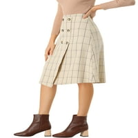 Jedinstvene ponude ženske karirane vintage gumb za omatanje prednje dužine koljena visoki struk suknja