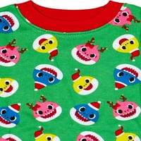 Baby Shark Božićni blagdanski dječak i djevojčica Unise Cotton Pidžama set, 4-komad, veličine 12m-5t