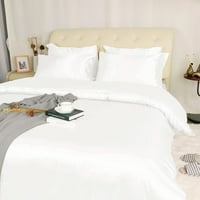 Saten Silk Comforter Duvet Pokrov jastuka za posteljinu Set White King