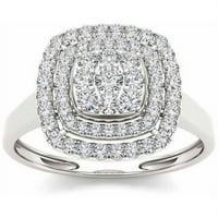 Carat T.W. Dijamantni dvostruki halo klaster 10KT zaručnički prsten od bijelog zlata