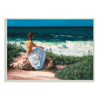 Žena s obale plaže, morski valovi, dizajn s plaže