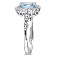 14-karatni Ženski koktel prsten od bijelog zlata od 2 karata s bijelim i plavim topazom i dijamantom od 9 karata