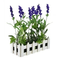 11.75 Umjetna biljka cvjetajuće lavande u kontejneru za bijele pikete ograde