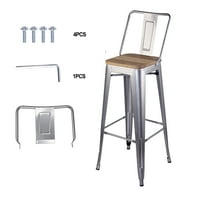 Dizajnerska grupa srednjih metalna stolica sa laganim sjedalom od drveta, srebro