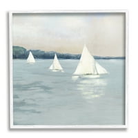 Stupell Industries tri jedrilice morski pejzaž Obalno slikarstvo umjetnički tisak u bijelom okviru zidna umjetnost