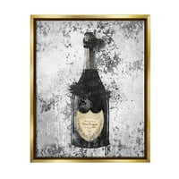 Stupell Industries šampanjac siva zlatna tinta ilustracija metalna zlato uokvireno plutajućem platnu zidne umjetnosti,