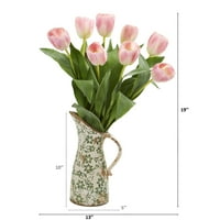 19in. Umjetni aranžman tulipana u cvjetnom bacaču